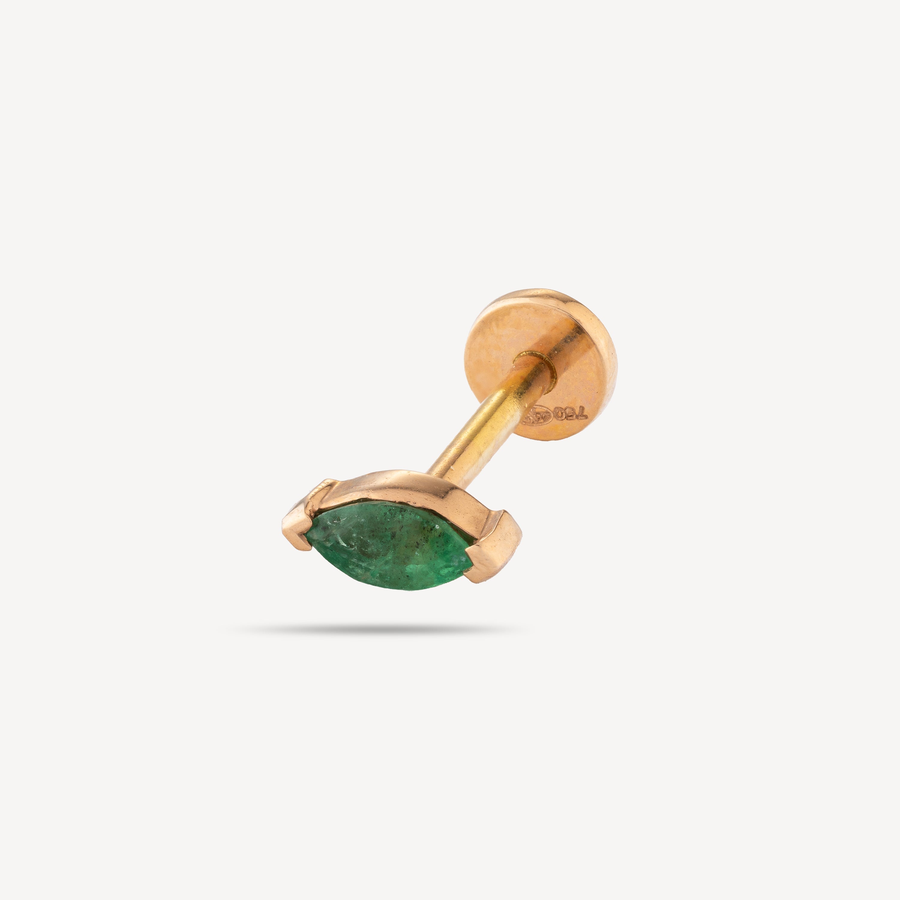 Stud 8mm Rose Gold Emerald Marquise 4.5x2mm