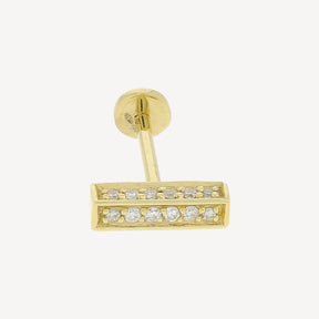 Paved Bar Triple Face Stud Yellow Gold