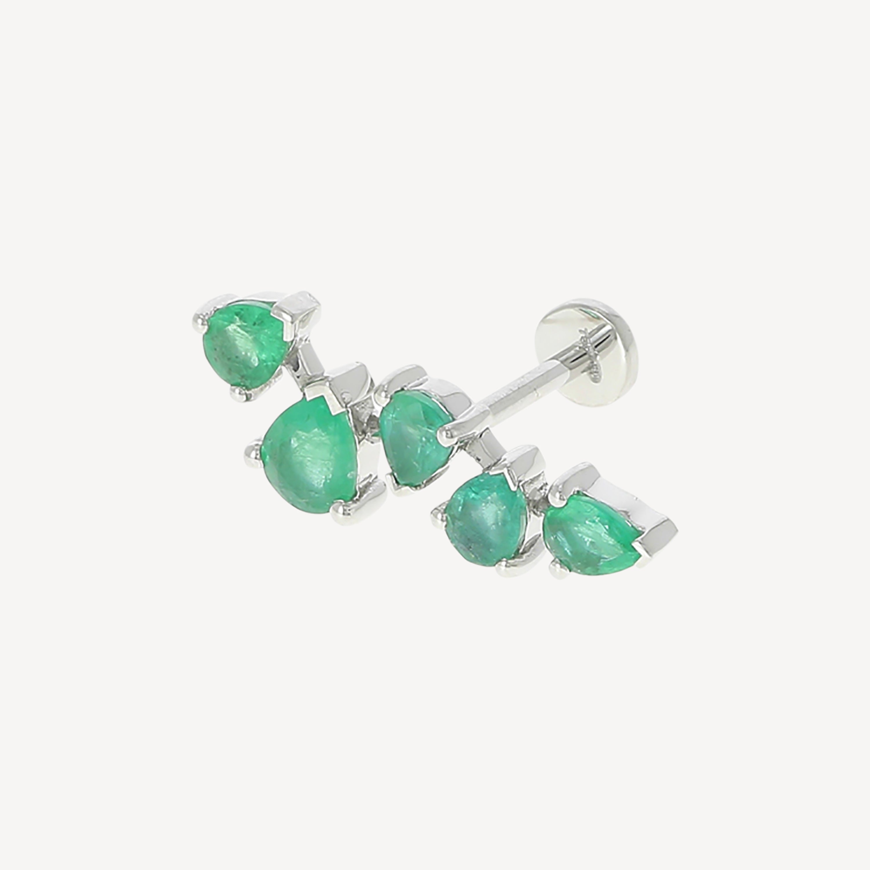 White Gold Emerald Five Spaced Pears Stud