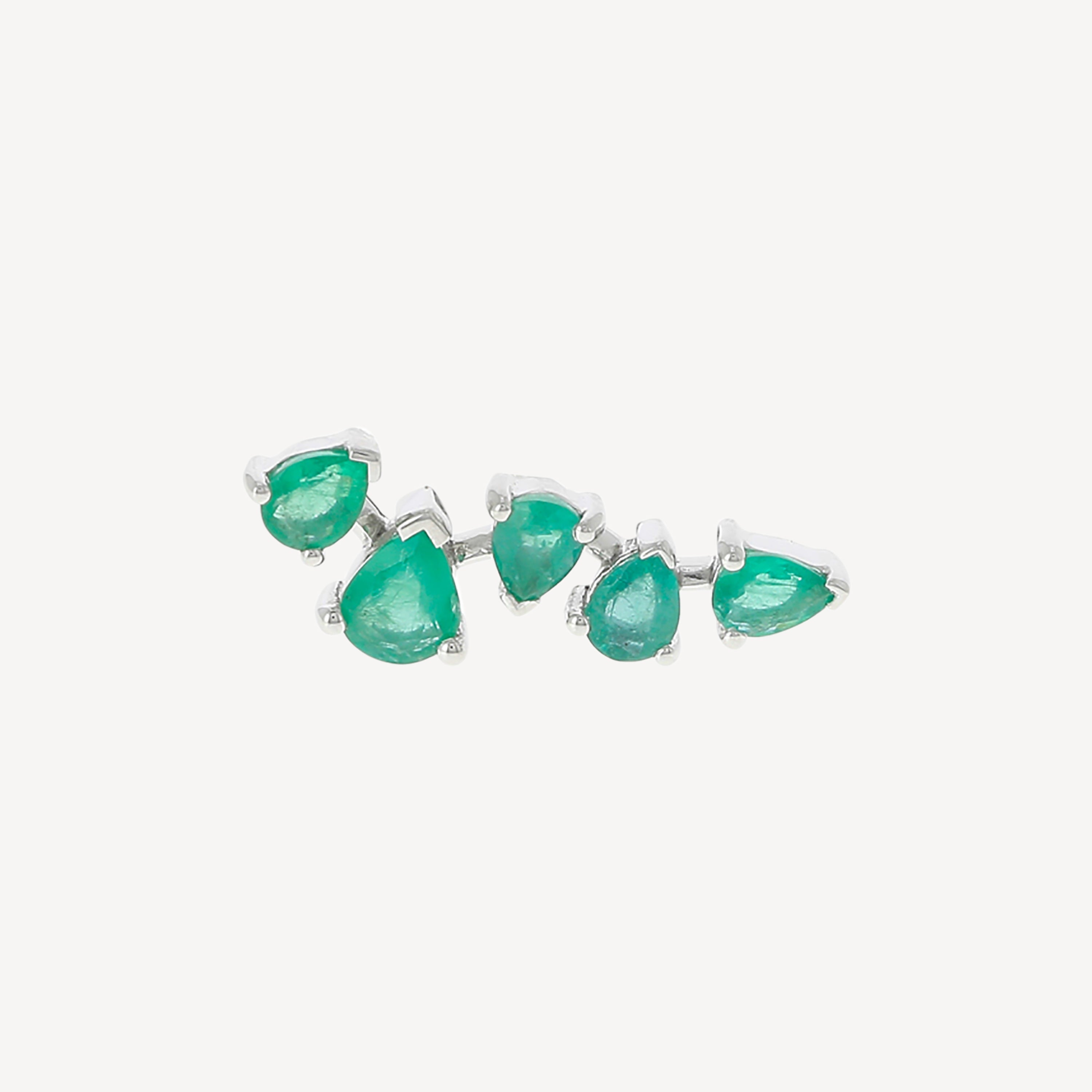 White Gold Emerald Five Spaced Pears Stud