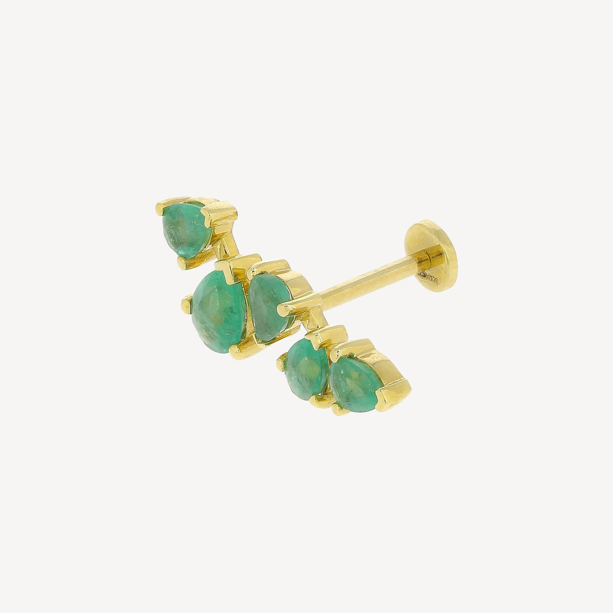 Yellow Gold Emerald Five Spaced Pears Stud