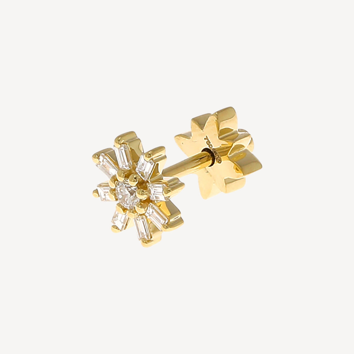 Flower Baguettes Stud Yellow Gold