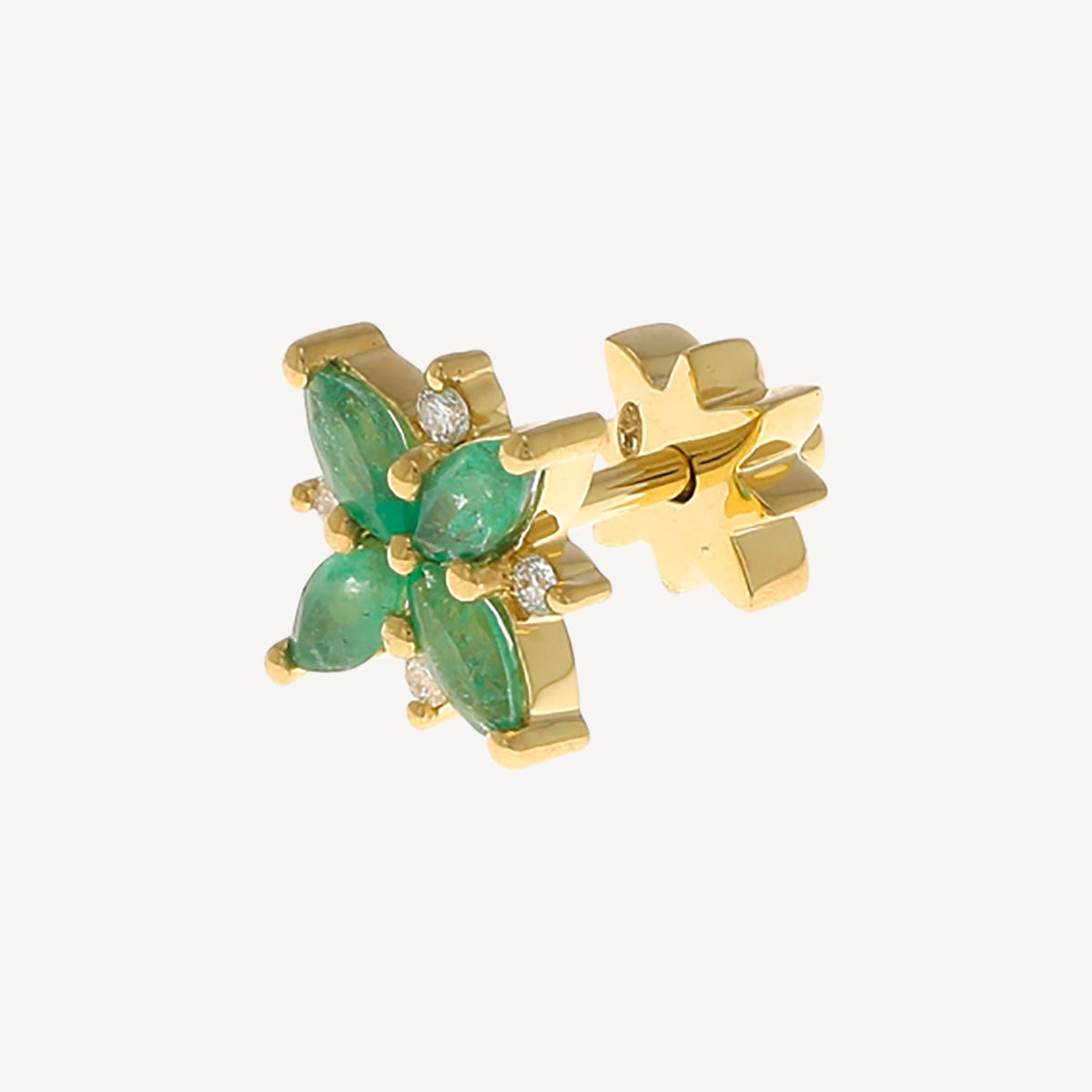 Flower Emerald 4 Marquises Stud Yellow Gold