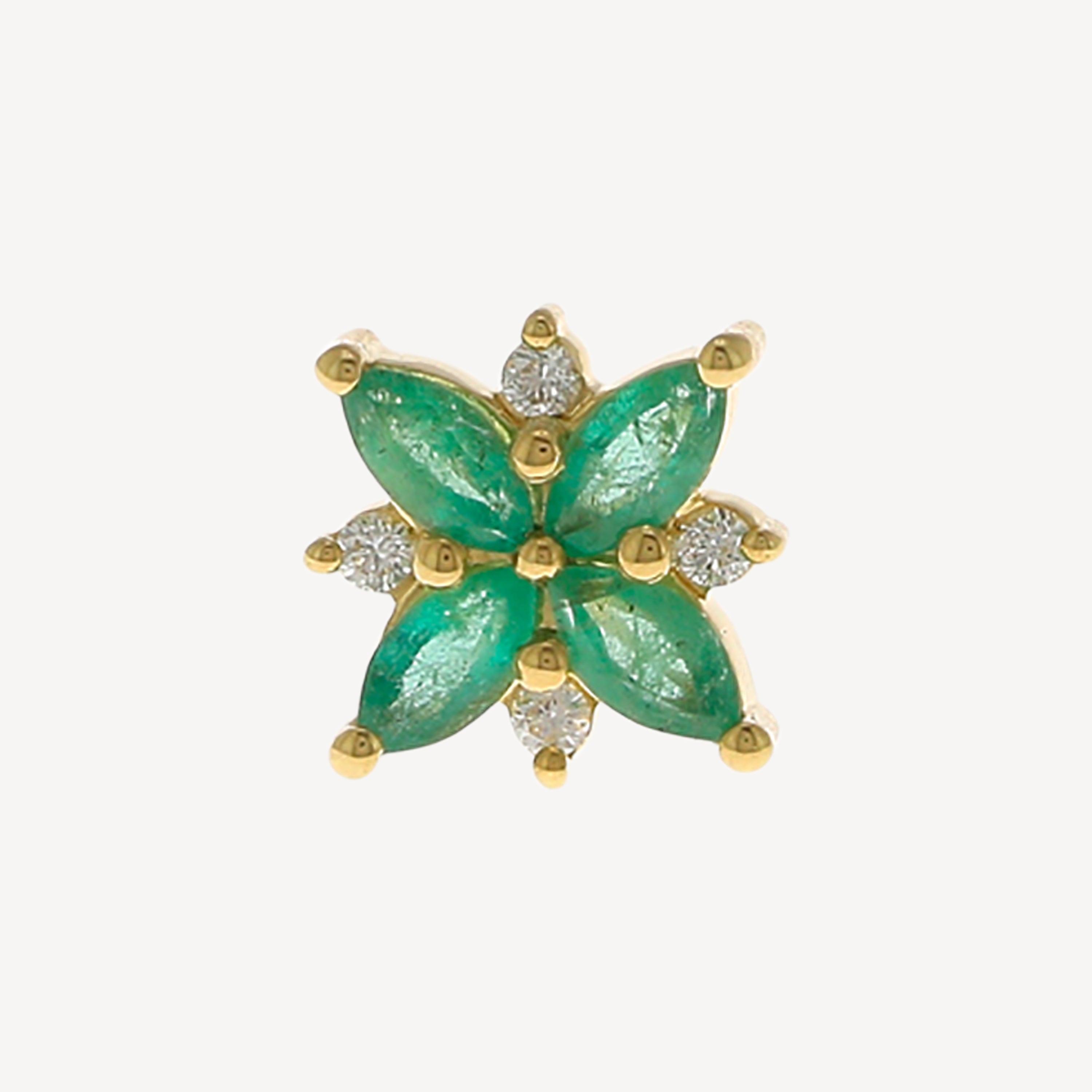 Flower Emerald 4 Marquises Stud Yellow Gold