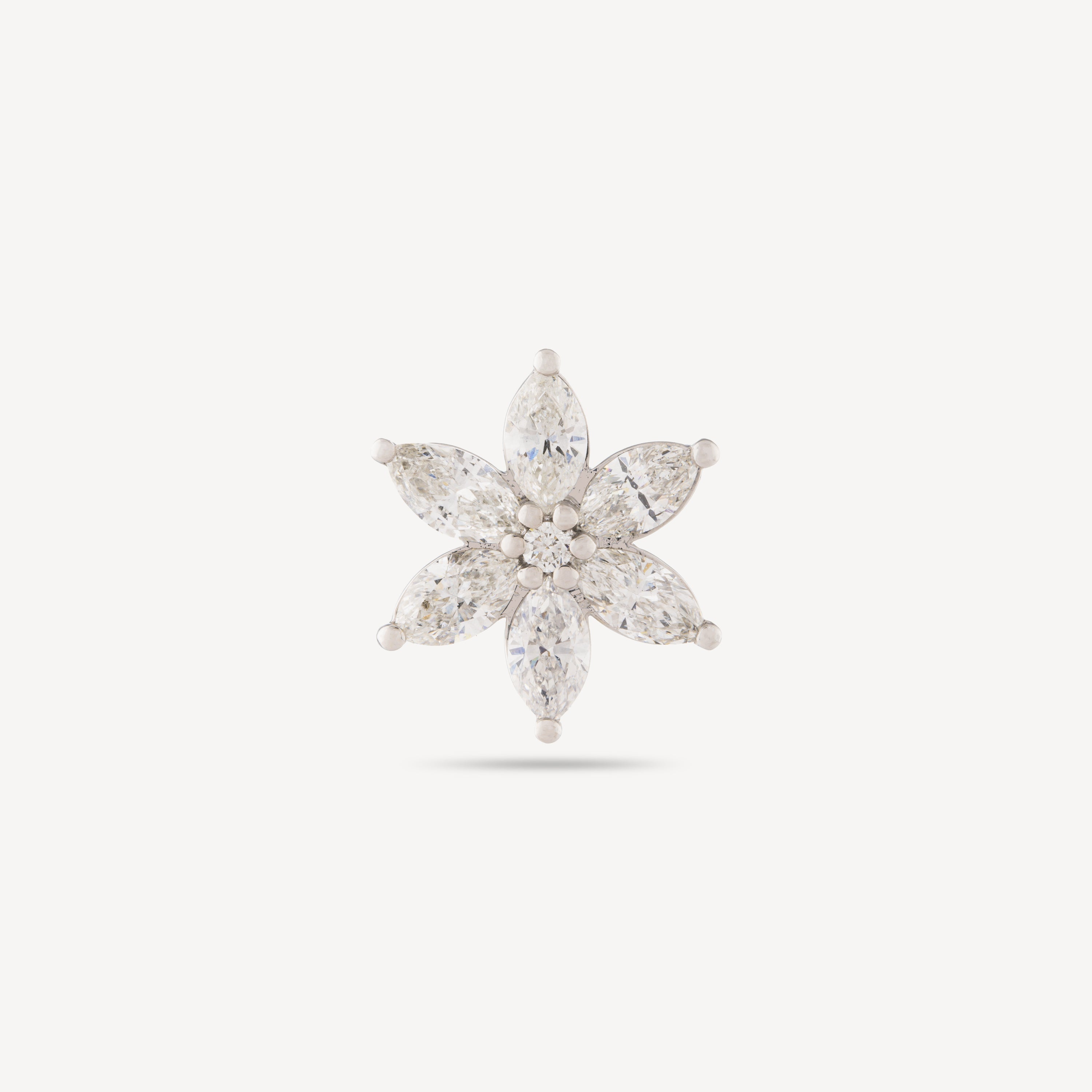 Stud Piercing White Gold Star Flower Diamonds