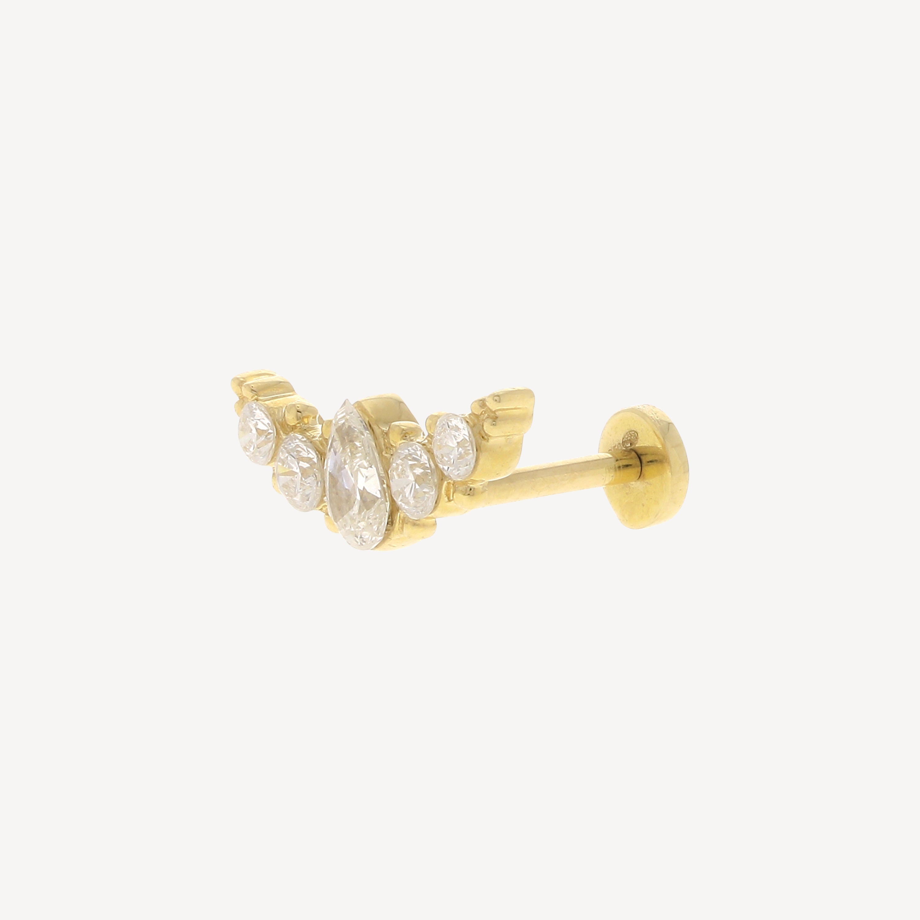 Pear and Shiny Invisible Set Yellow Gold Stud