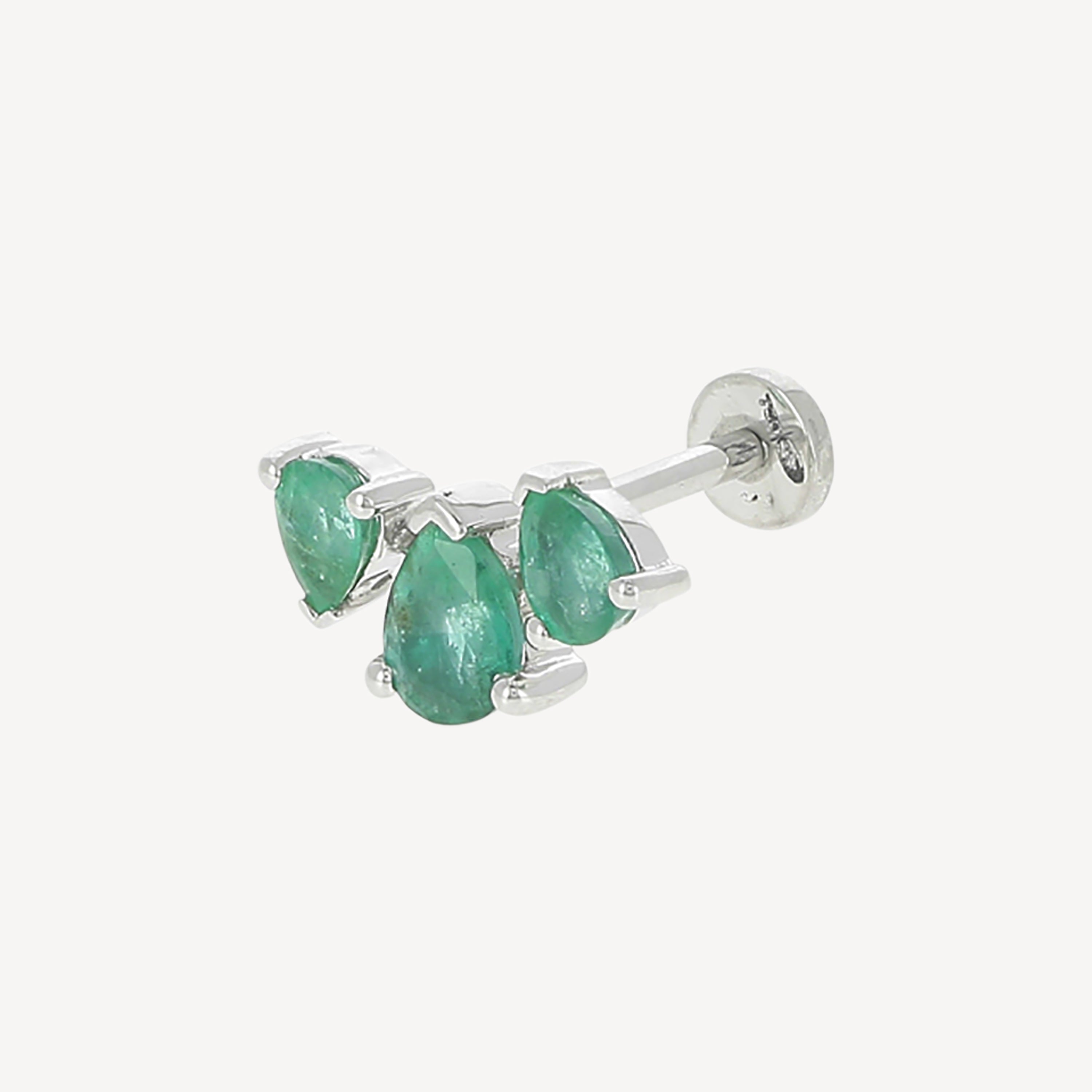 White Gold Emerald Three Spaced Pears Stud