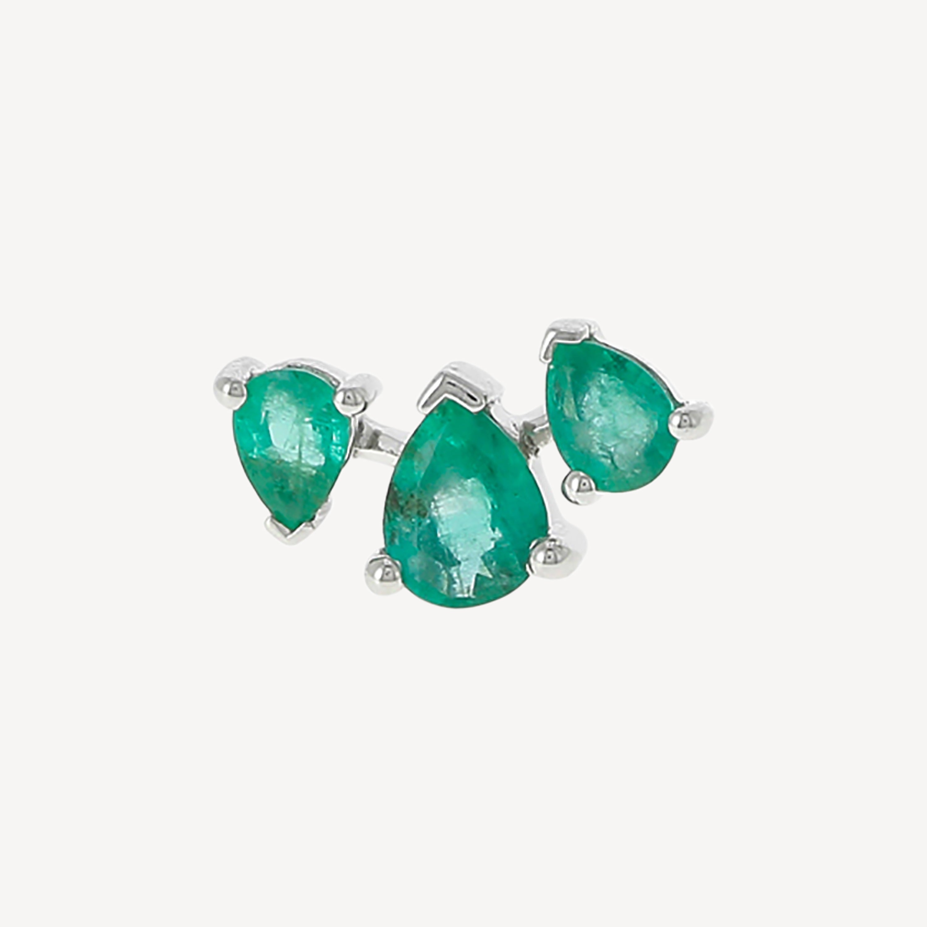 White Gold Emerald Three Spaced Pears Stud