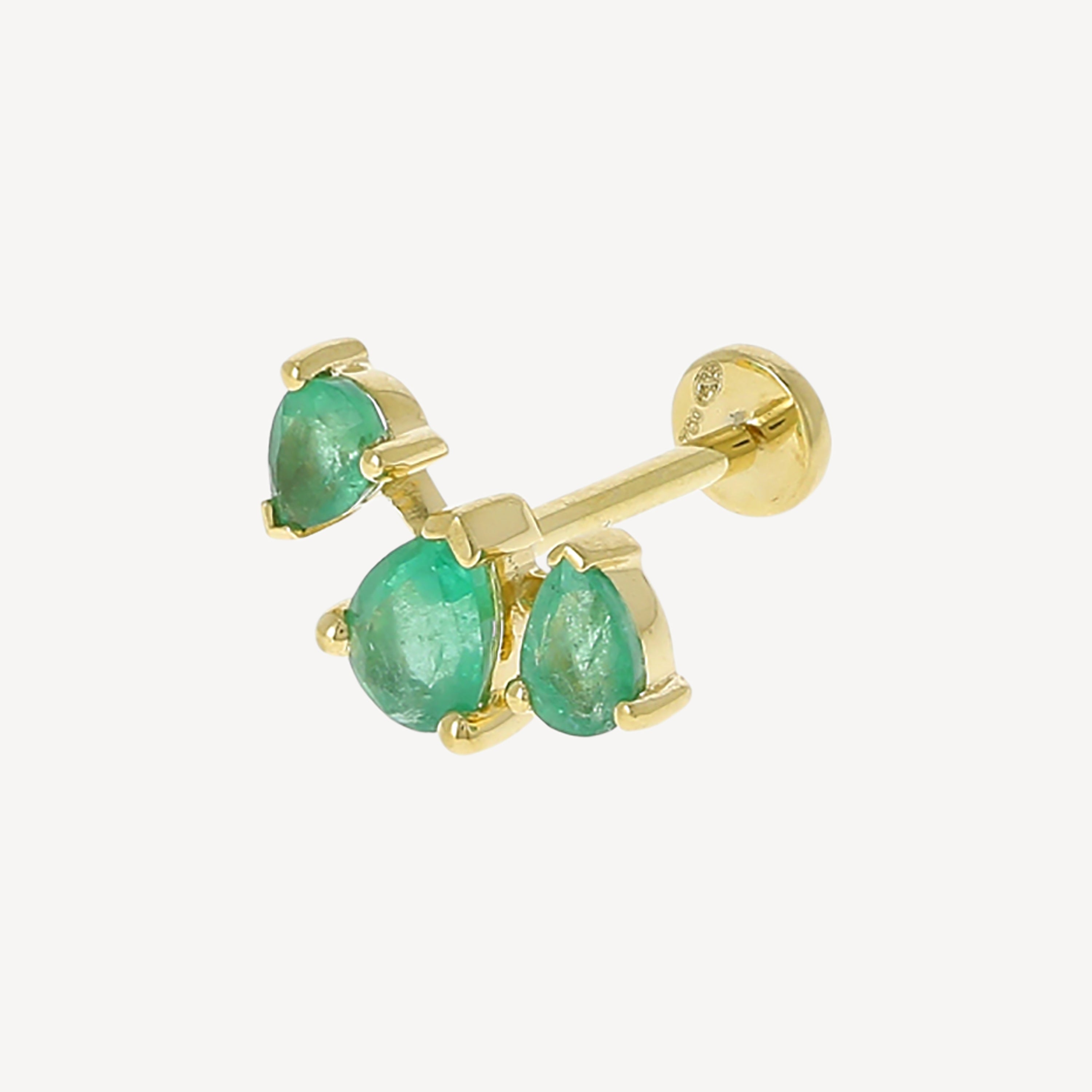 Yellow Gold Emerald Three Spaced Pears Stud
