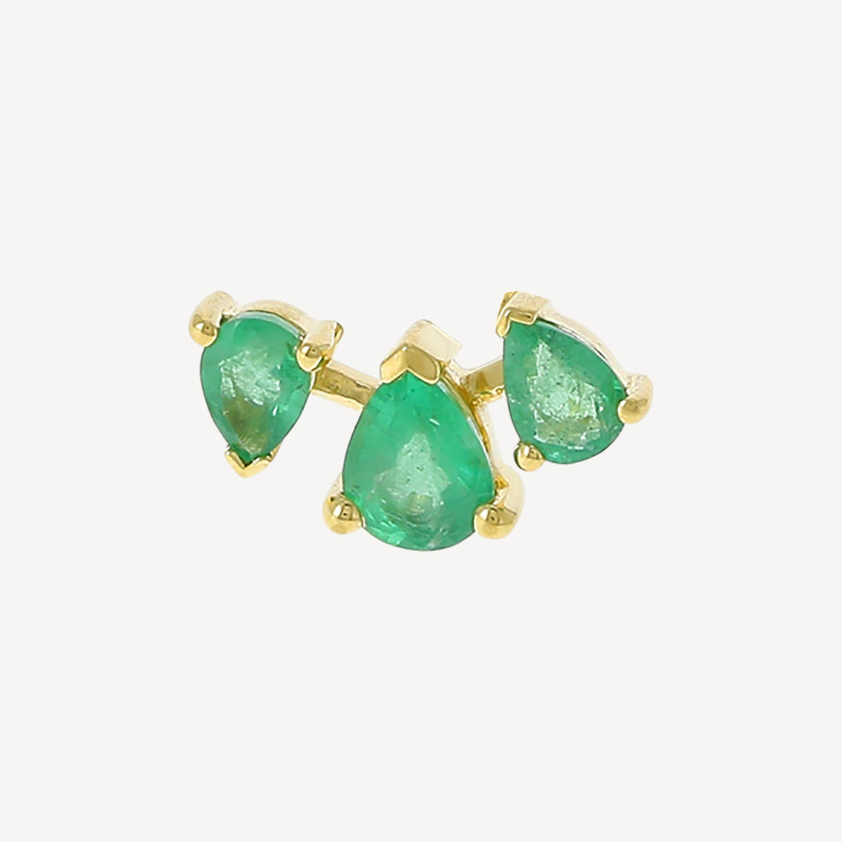 Yellow Gold Emerald Three Spaced Pears Stud