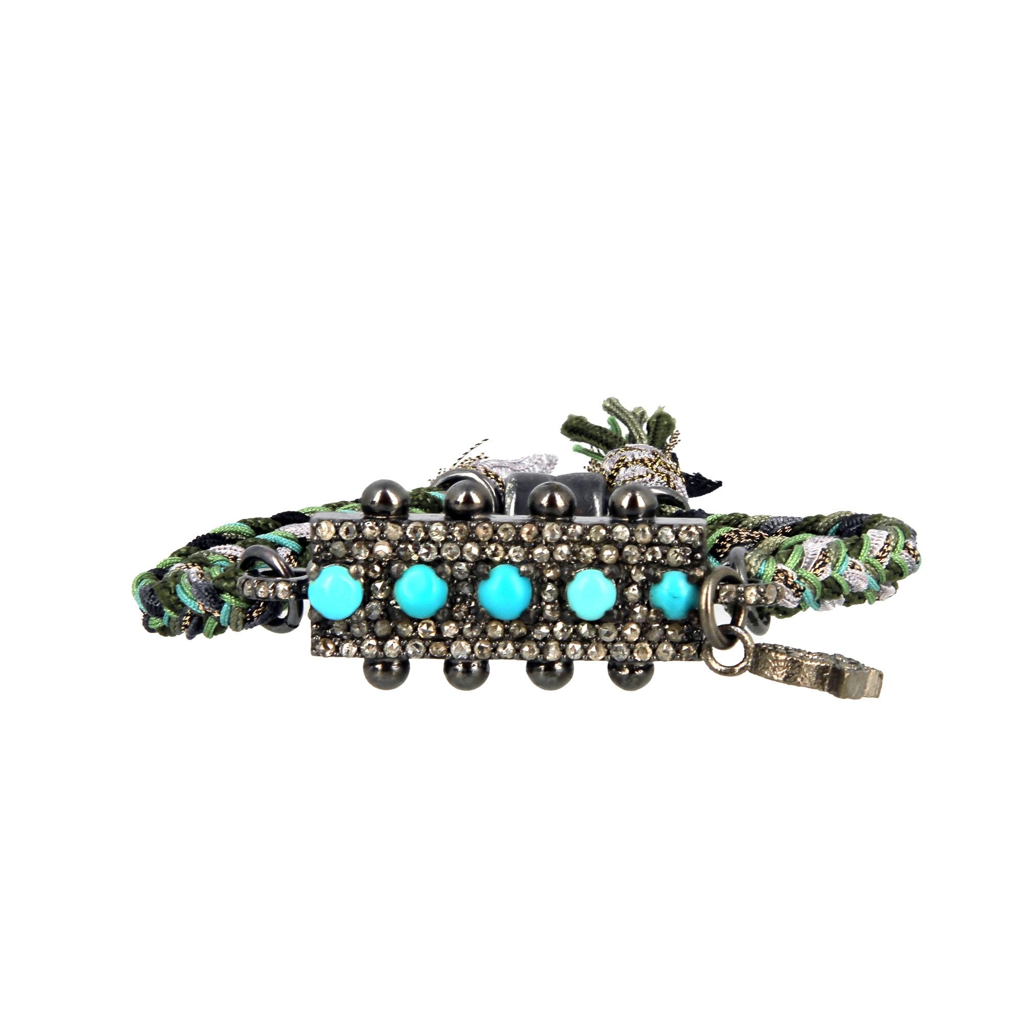 Five Turquoises Bar Clasp Bracelet