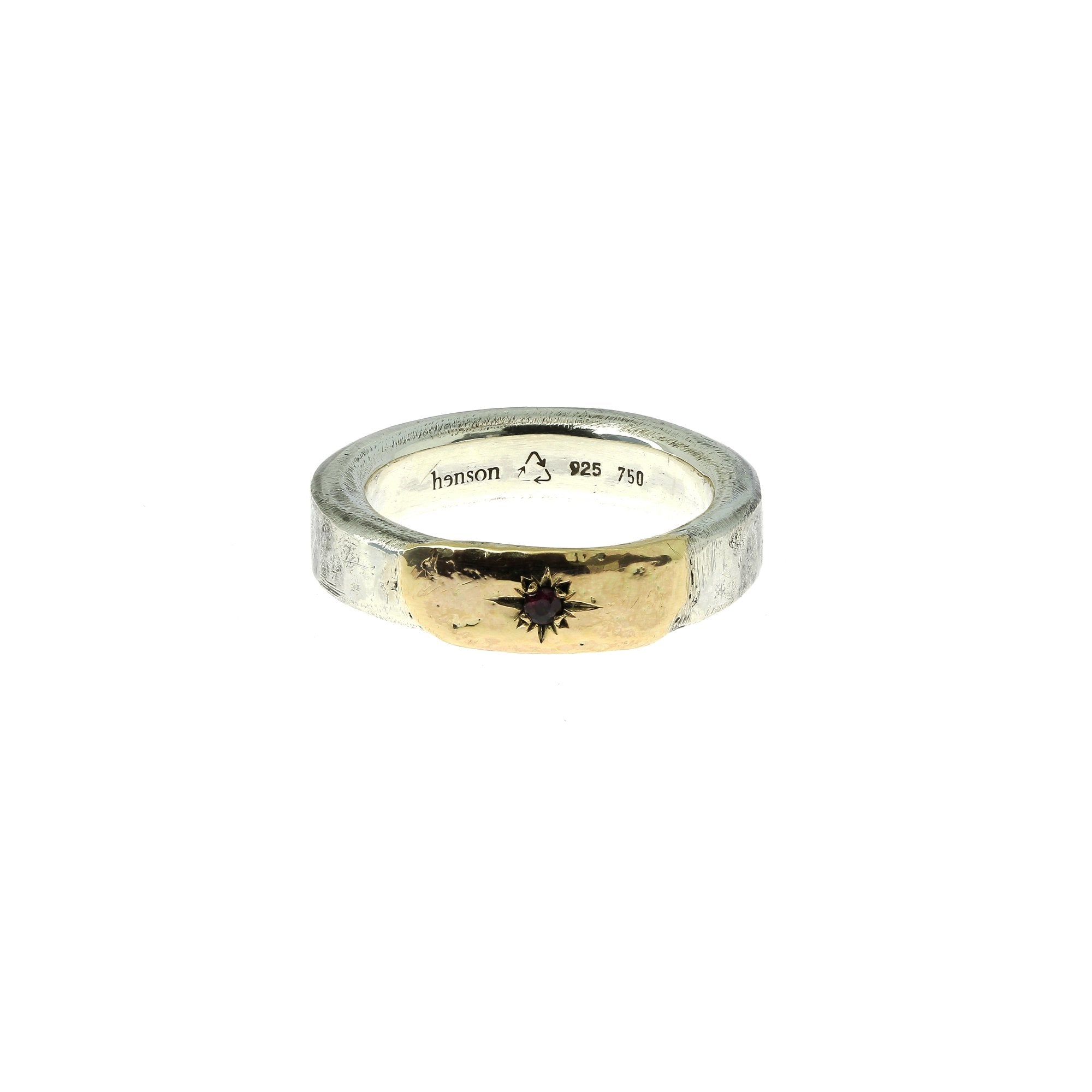 7mm Hammered Ring with Gold and Ruby