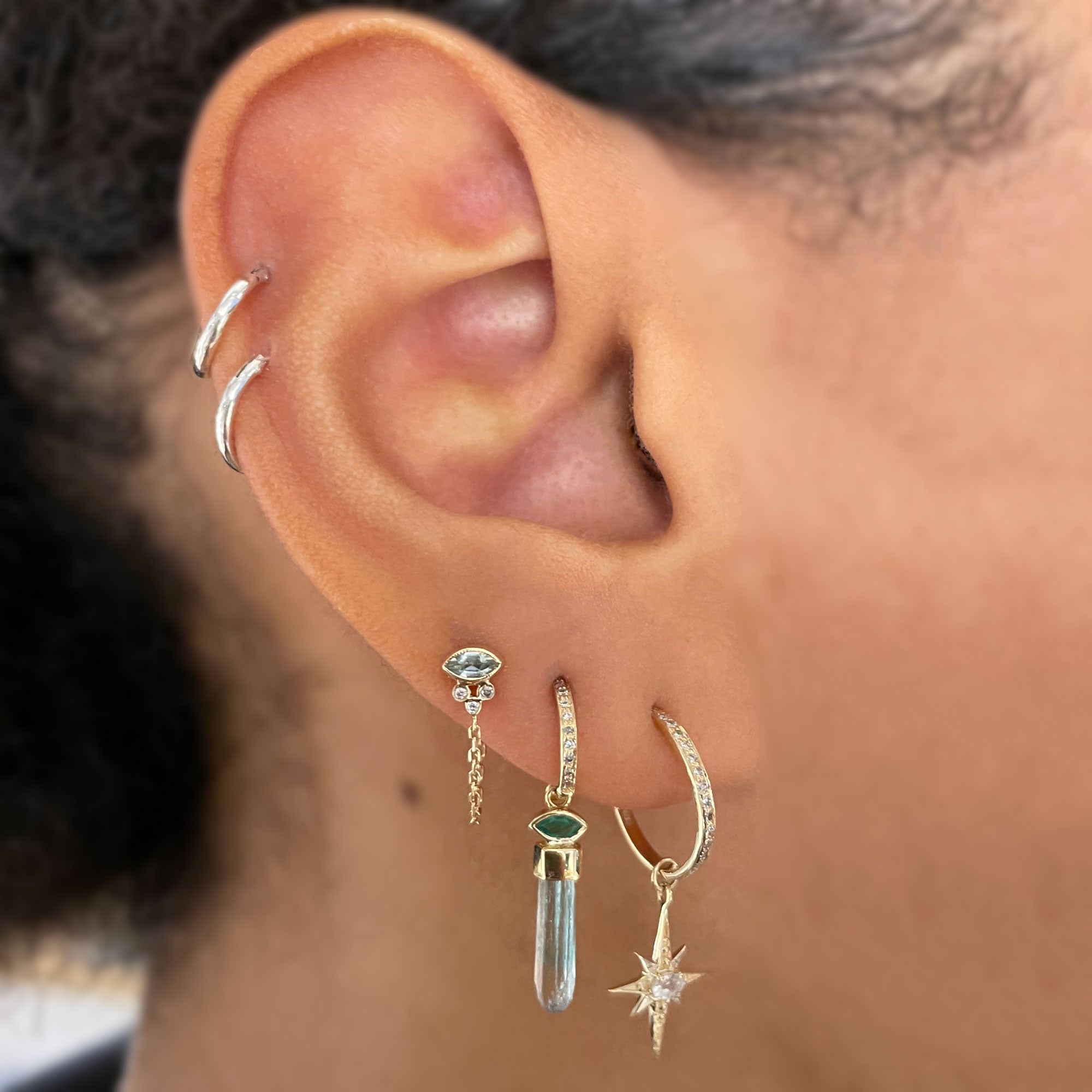 Marquise Diamond and Diamonds Single Chain Earring