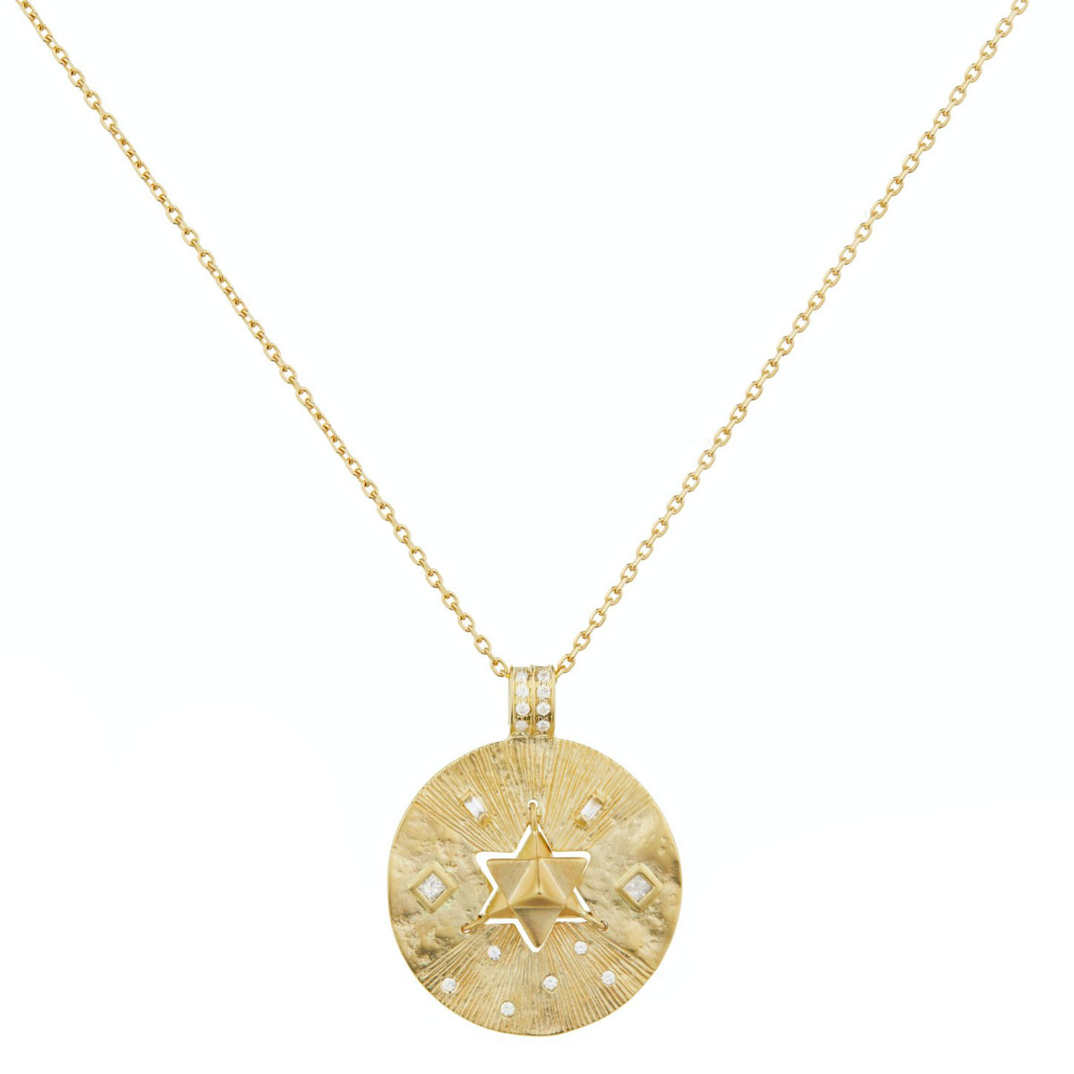 Old Coin Diamonds and Merkaba Medal Necklace