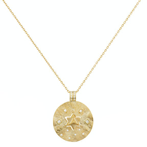 Old Coin Diamonds and Merkaba Medal Necklace