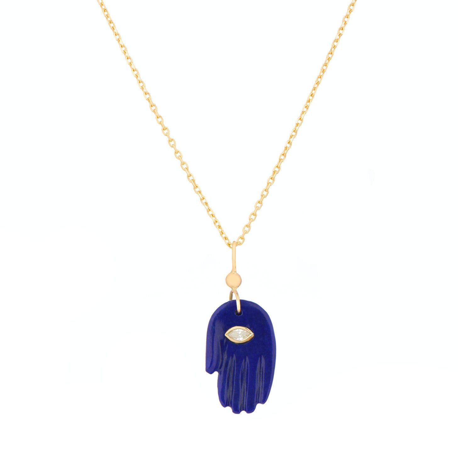 Lapis Lazuli Hand and Diamond Marquise Eye Necklace