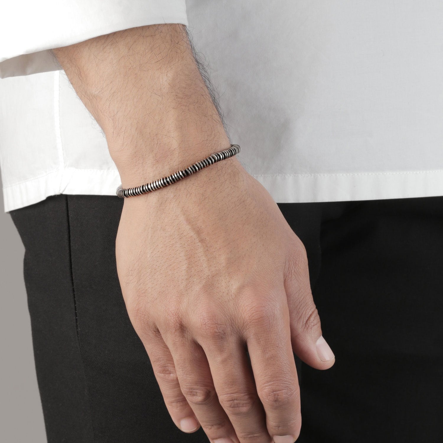 Silver & Black Beads Bracelet