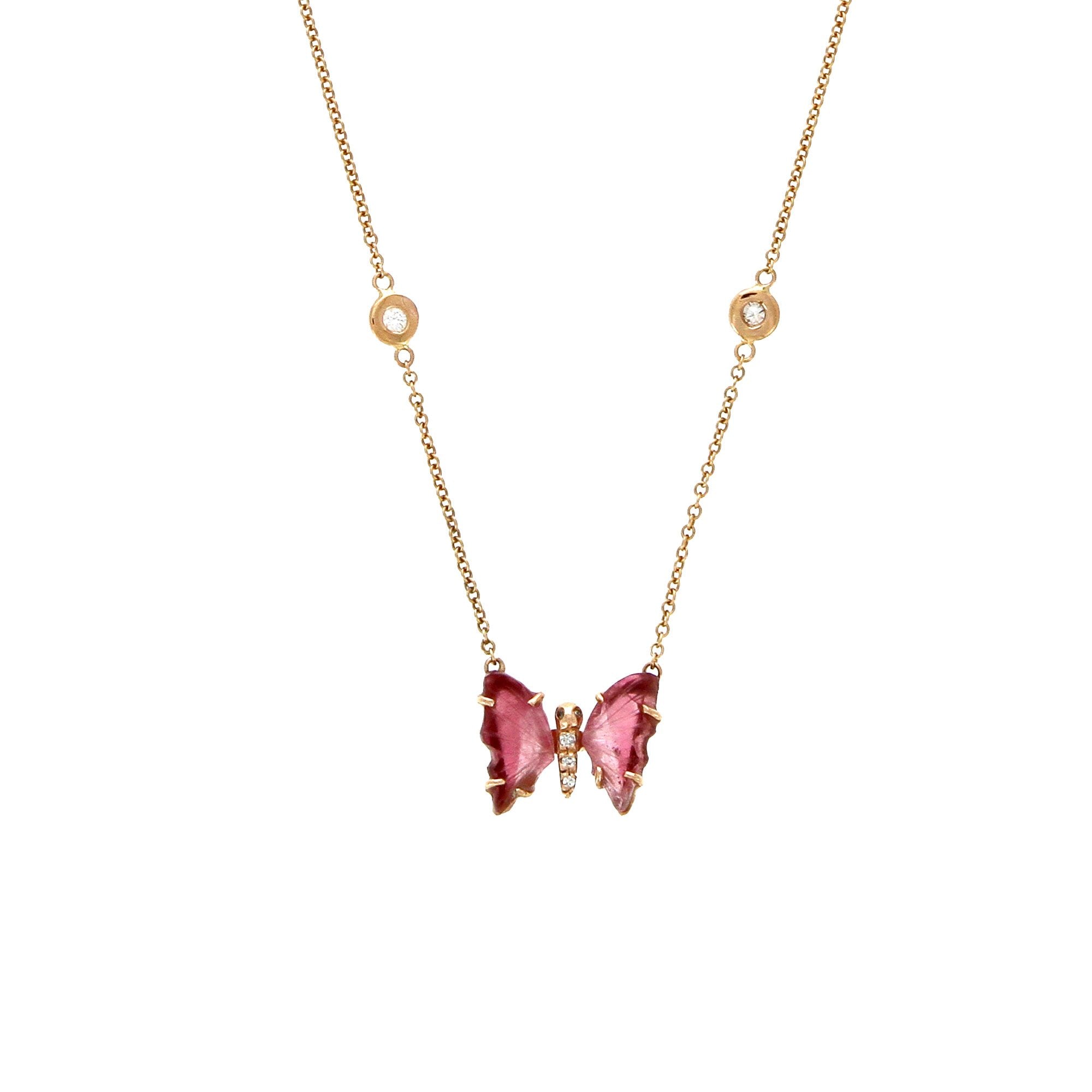 Baby Pink Tourmaline Butterfly Necklace
