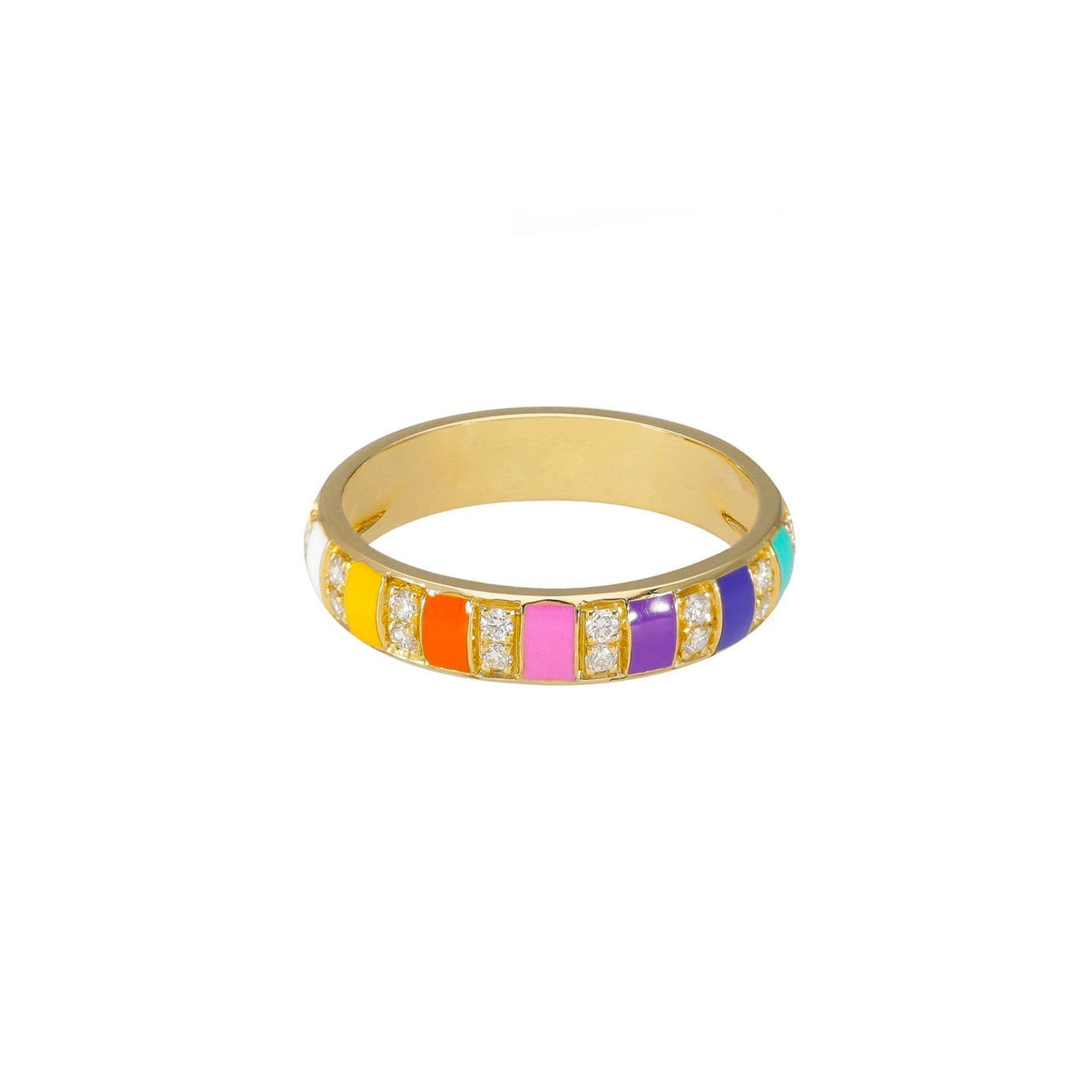 Multicolor Enamel Billie Ring Yellow Gold and Diamonds