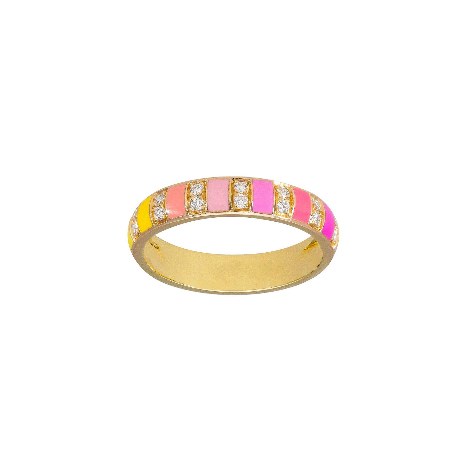 Multicolor Enamel Billie Ring Pink Gold and Diamonds