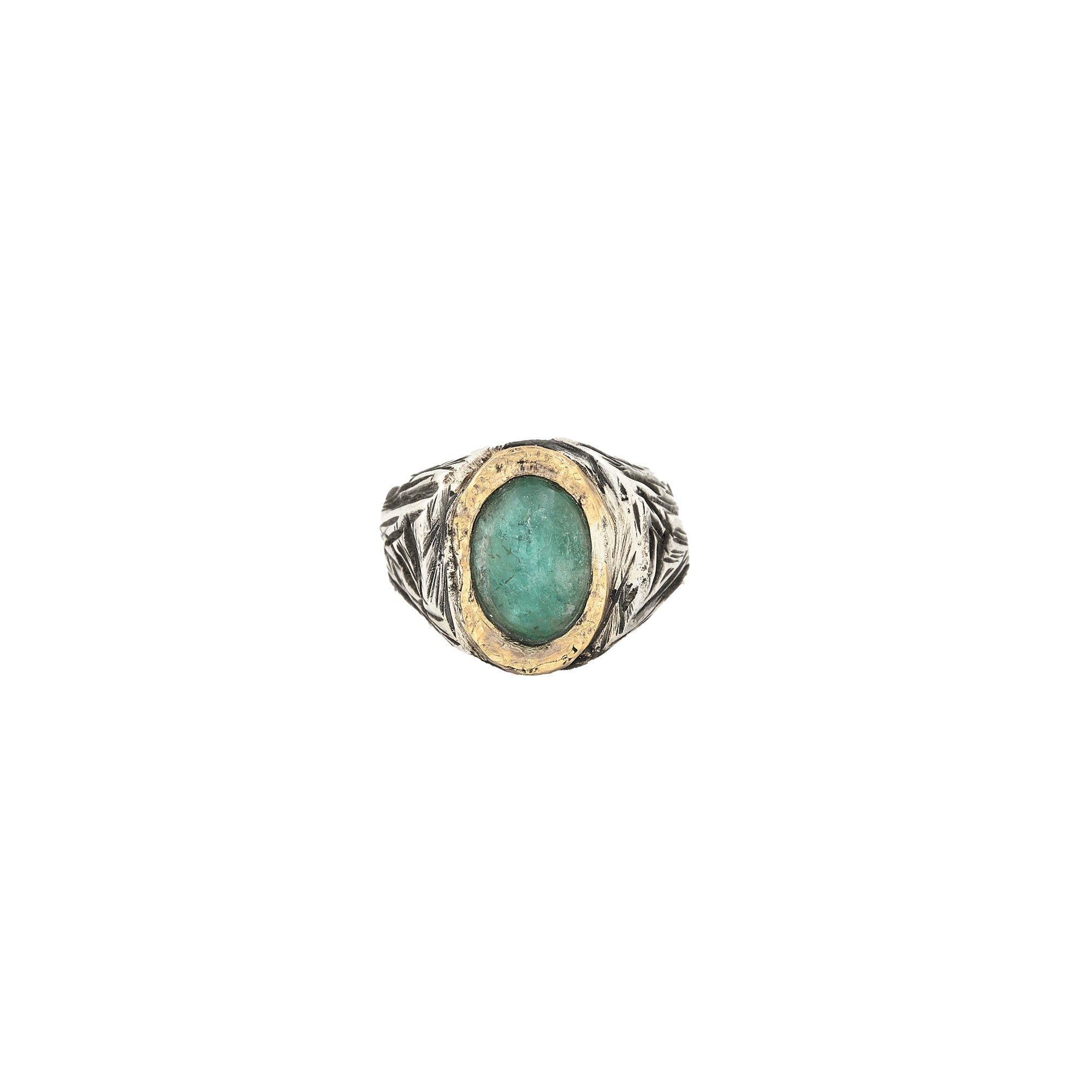 Circled Oval Emerald Ring Yellow Gold