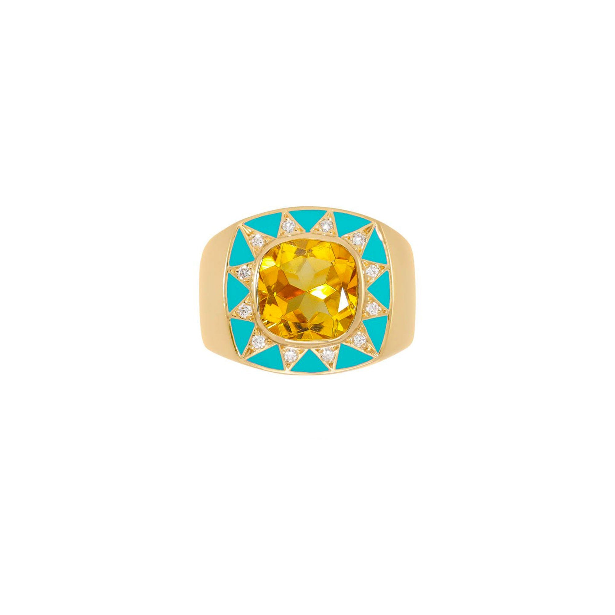 Yellow Citrine Stella Ring Diamonds