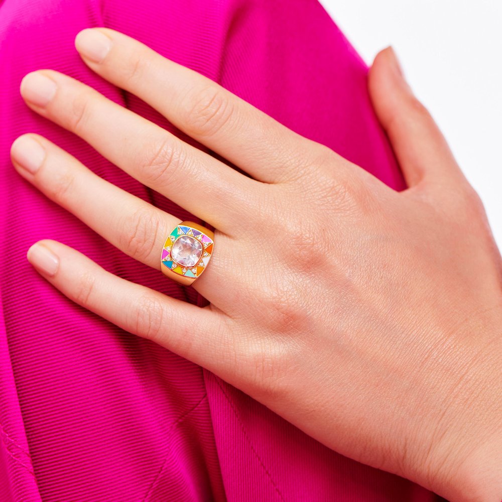 Pink Quartz Stella Ring Diamonds