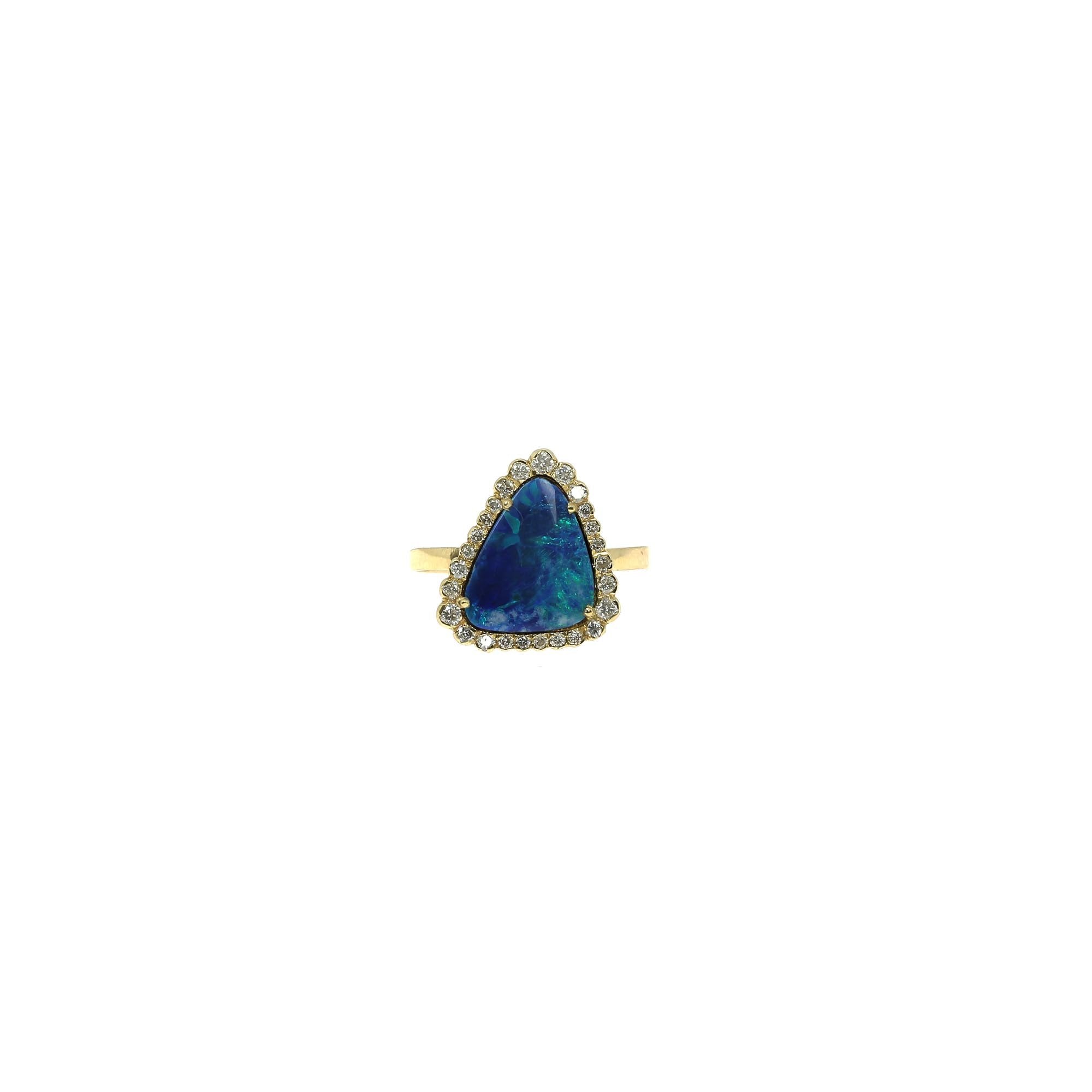 Blue Opal and Diamond Ring Yellow Gold
