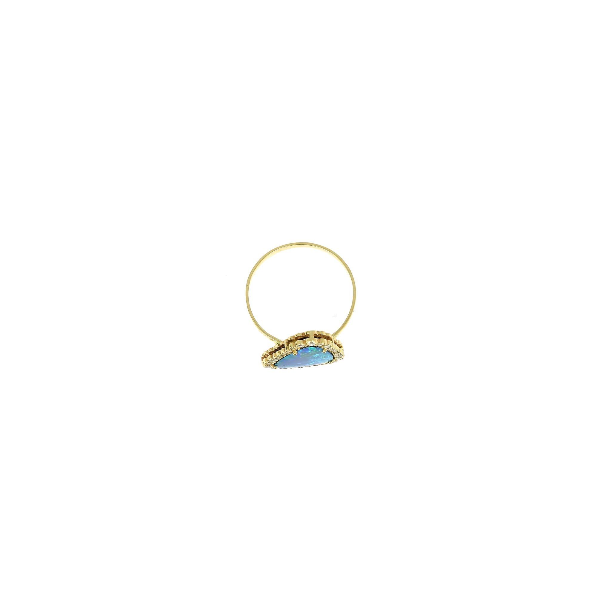 Blue Opal and Diamond Ring Yellow Gold