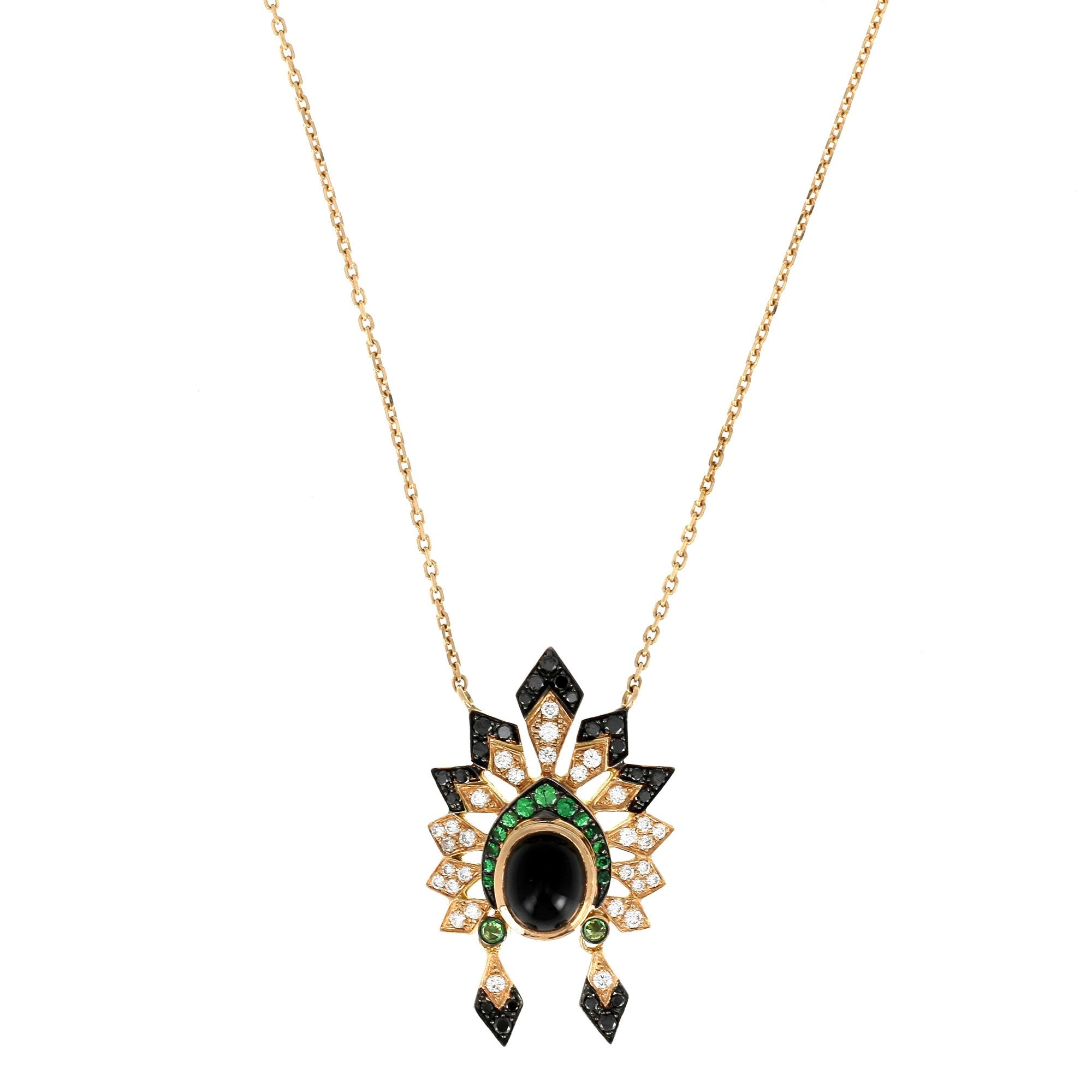 Indian Necklace Rose Gold Diamond and Tsavorite