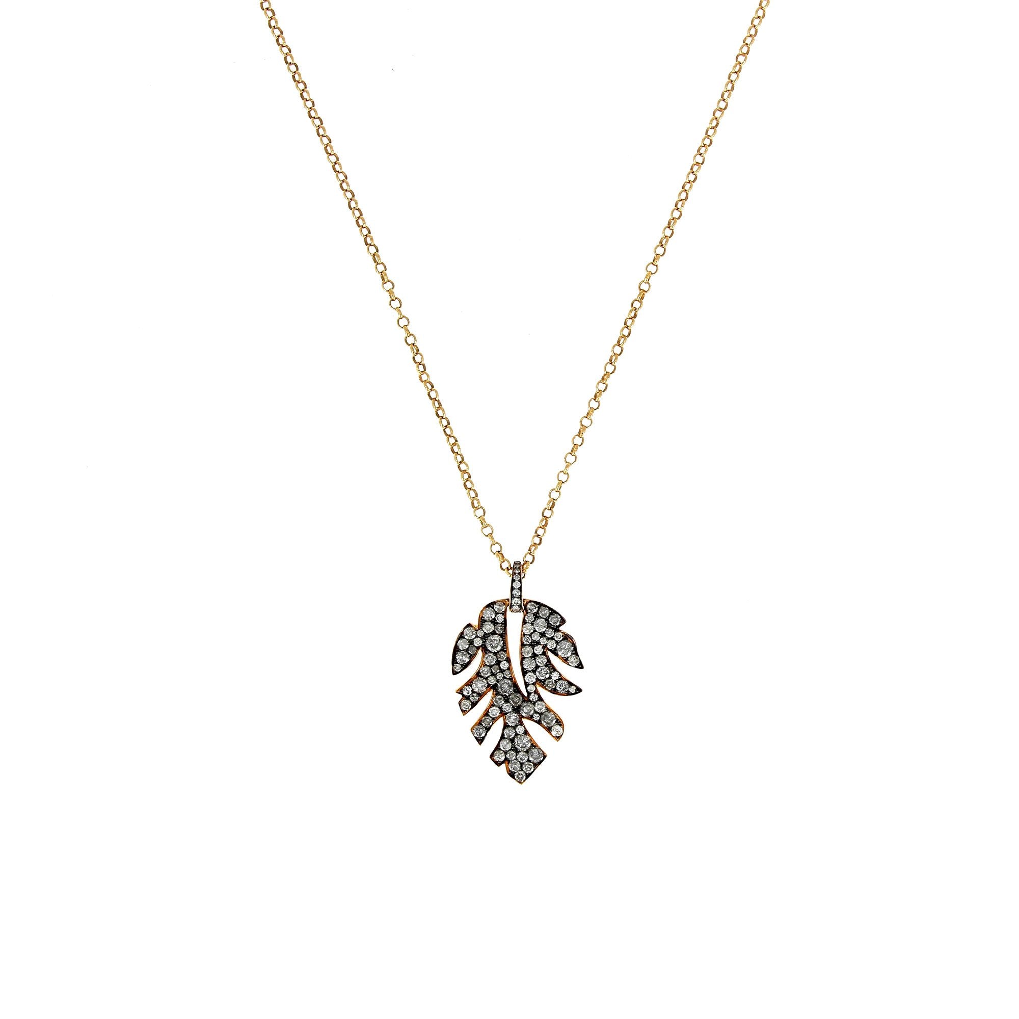 Feather Necklace Rose gold and Grey Diamonds
