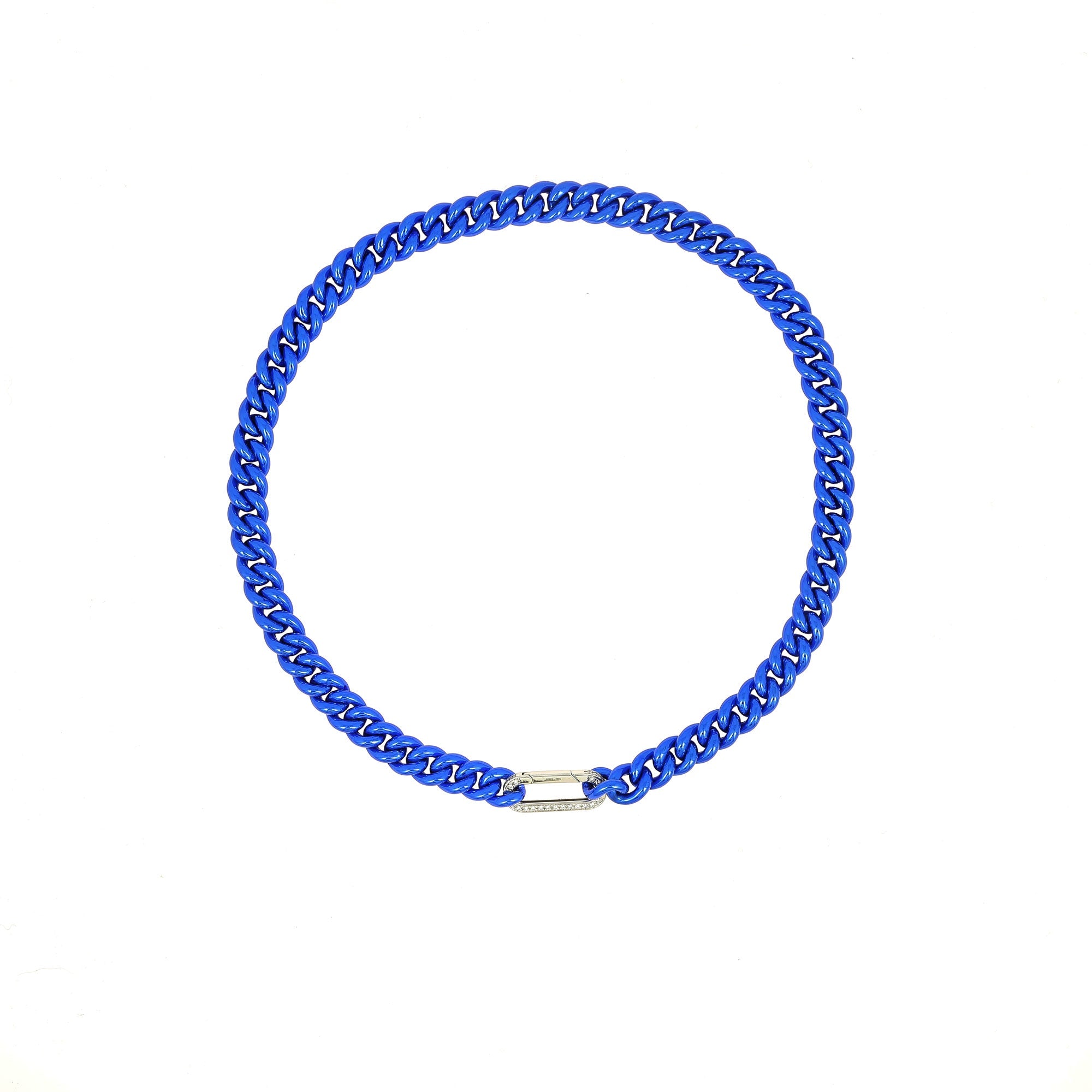 Cuban Electric Blue Necklace White Gold