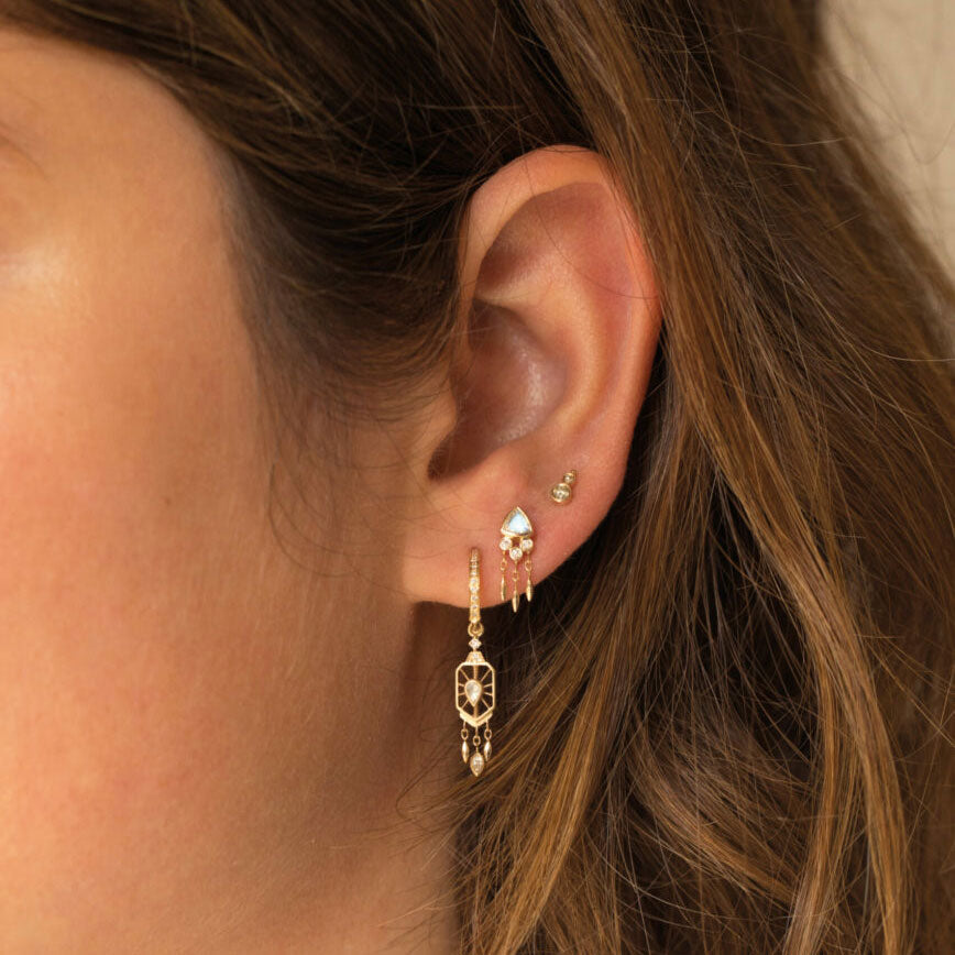 Pear Diamond Octogonal Single Hoop Earring