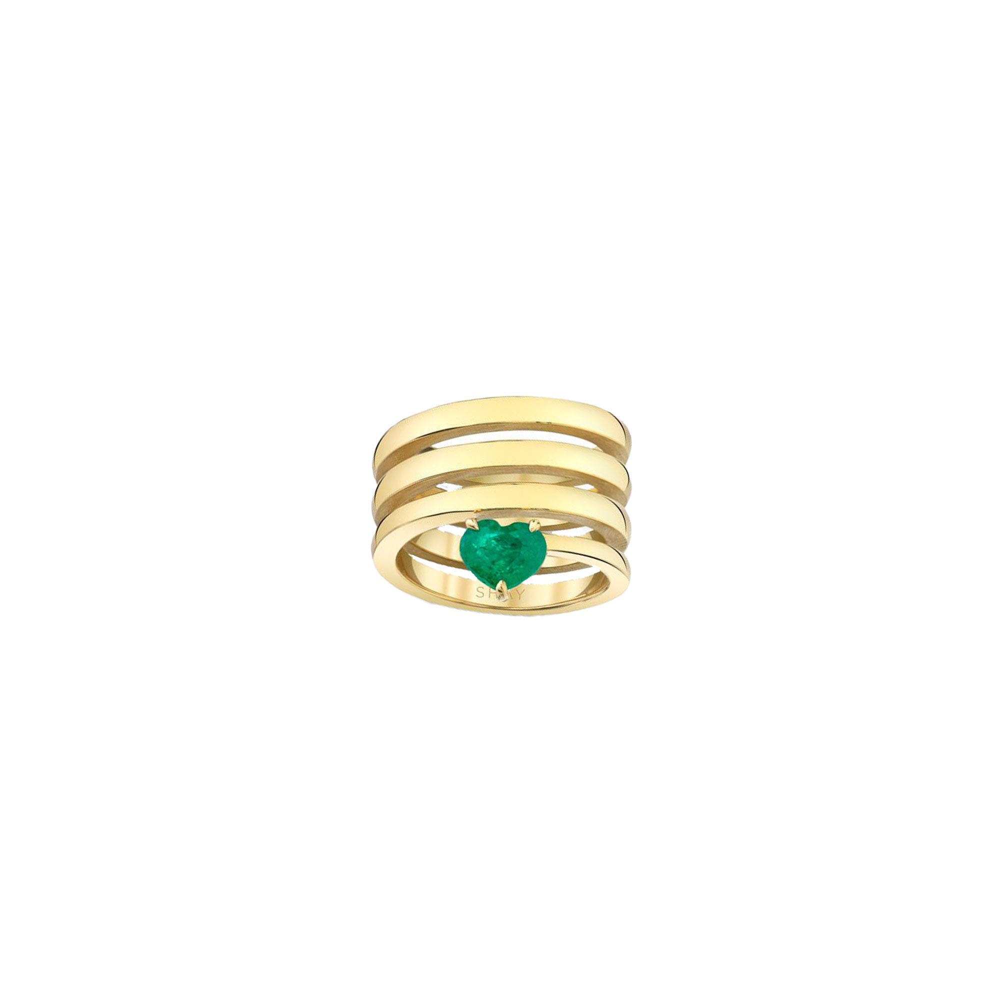 Gold Spiral Emerald Heart Pinky Ring