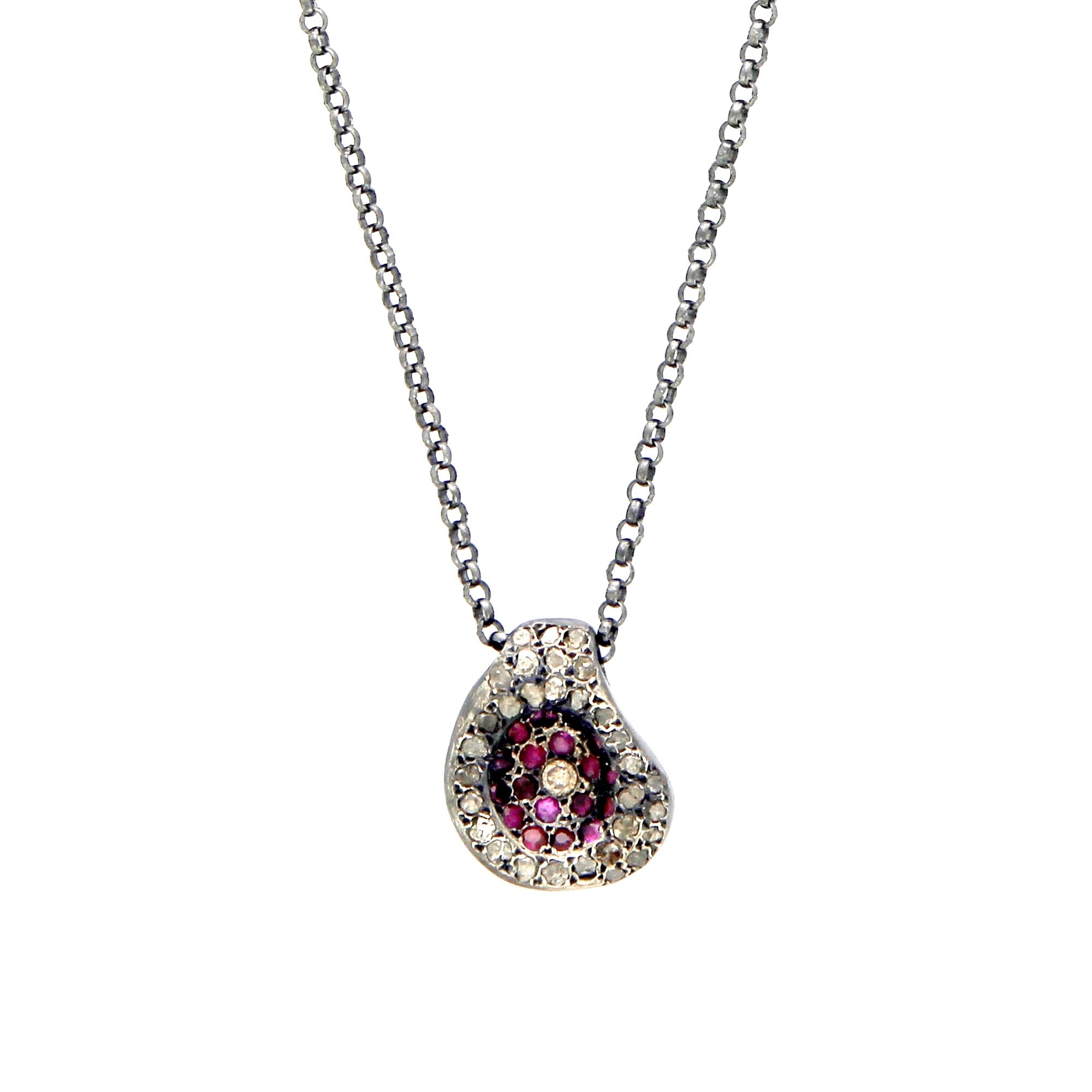 Icy Grey Diamonds and Rubies Necklace