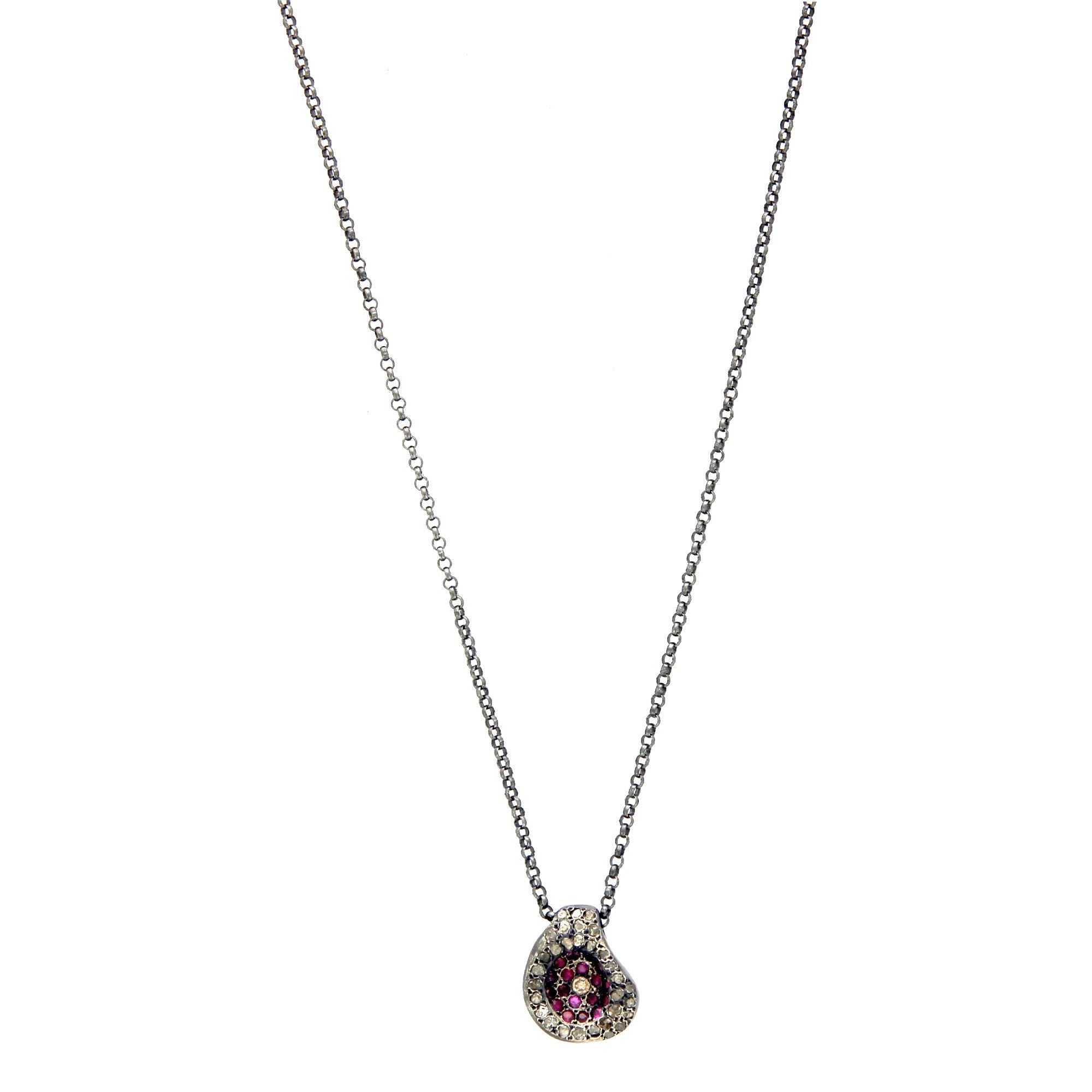 Icy Grey Diamonds and Rubies Necklace