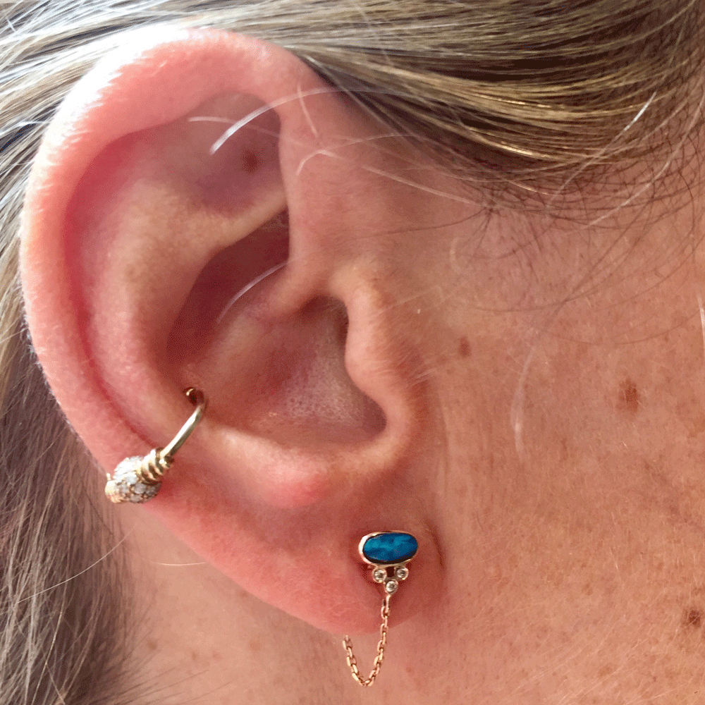 Opal Marquise and Diamonds Single Chain Earring