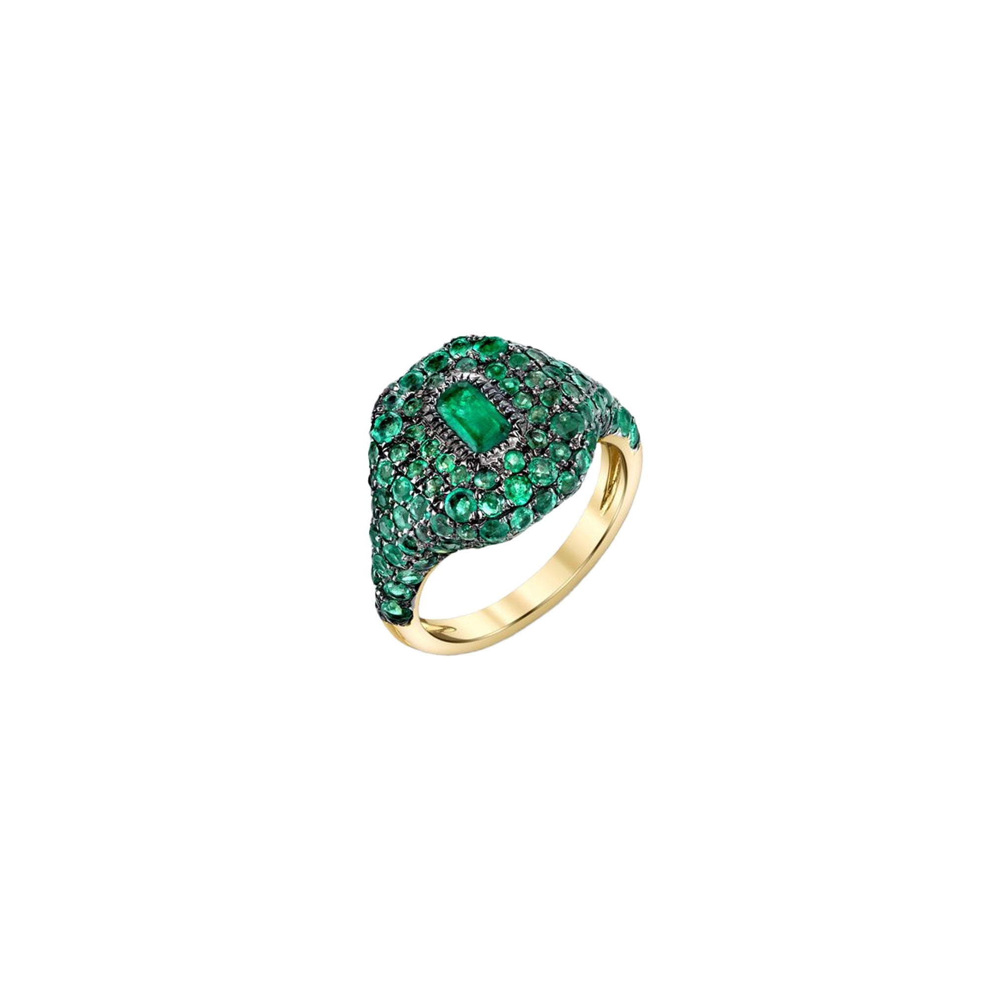 Pave Emerald Pinky Ring