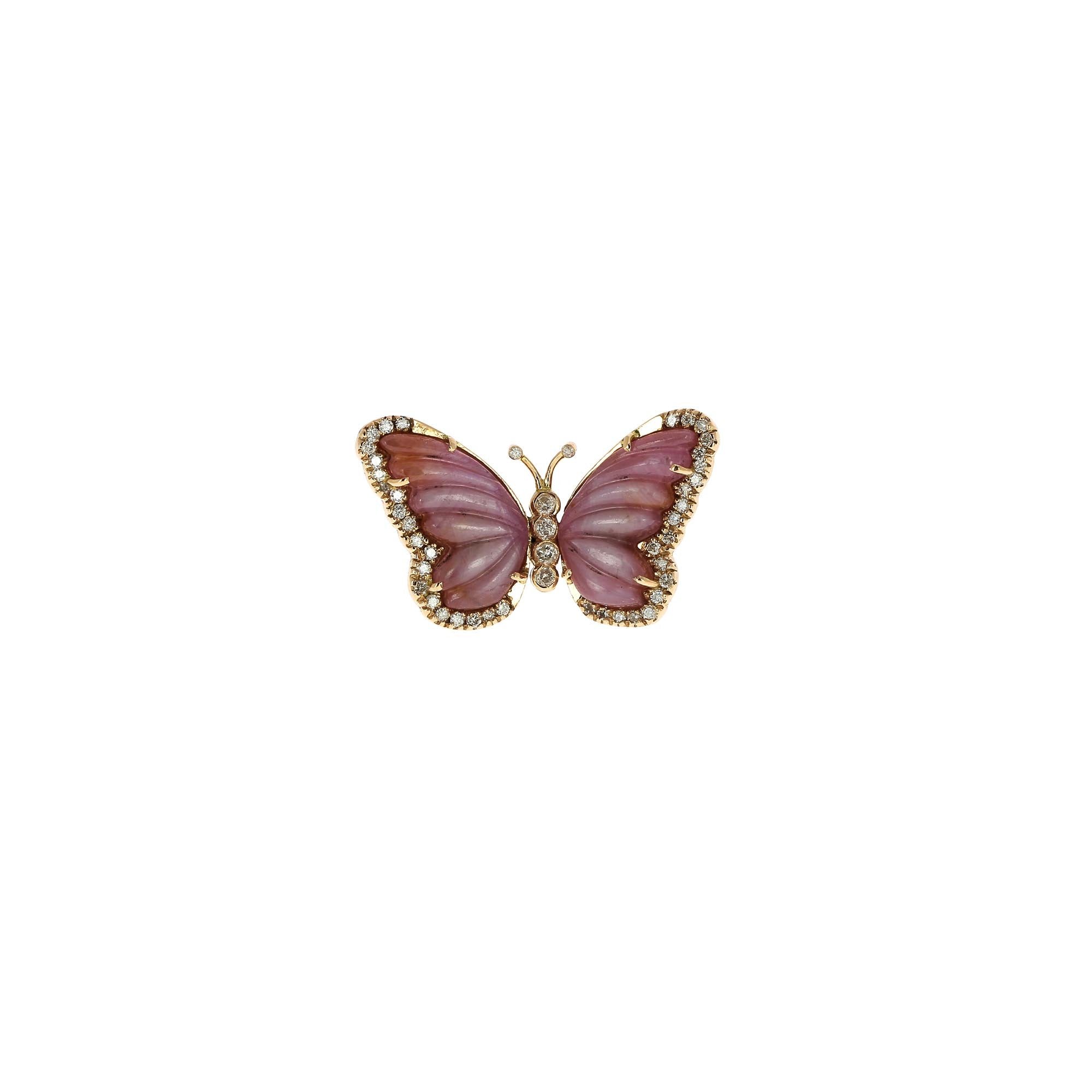 Pink Tourmaline and Diamond Butterfly Ring