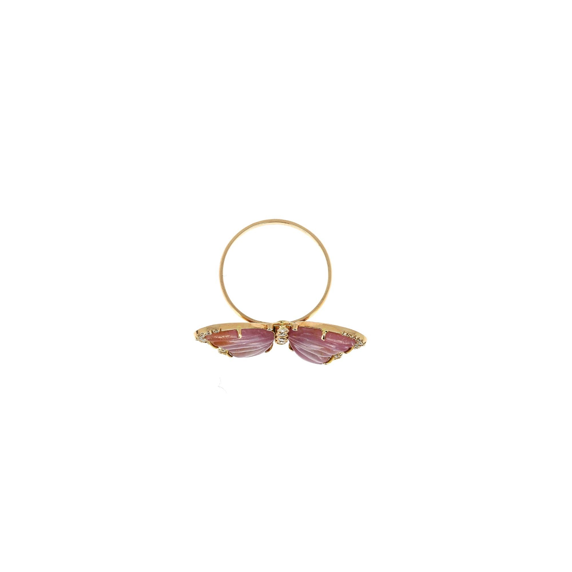Pink Tourmaline and Diamond Butterfly Ring