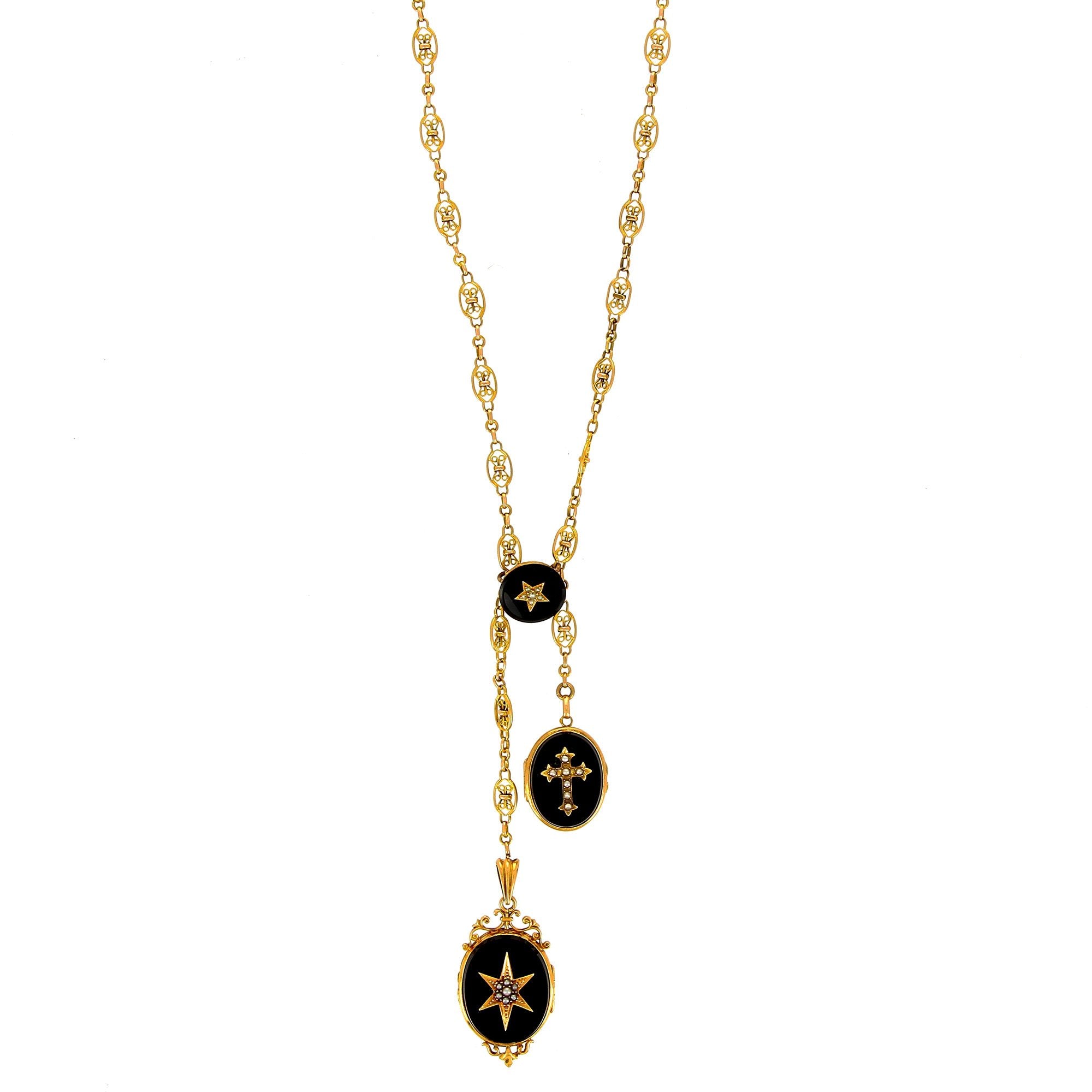 Yellow Gold and Enamel 3 Medals Necklace